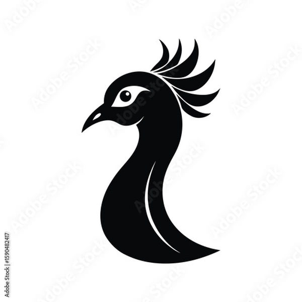Fototapeta Silhouette vector of a peacock head with detailed crest for exotic wildlife illustration Vector illustration