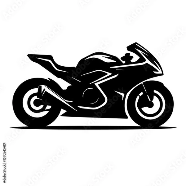 Fototapeta Sleek black silhouette of a modern sport motorcycle with dynamic lines and a white background perfect for design
