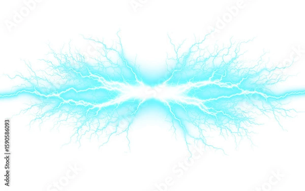 Fototapeta Vibrant Blue Electrical Discharge Bursting and Splattering Vivid Energy Isolated on a transparent background