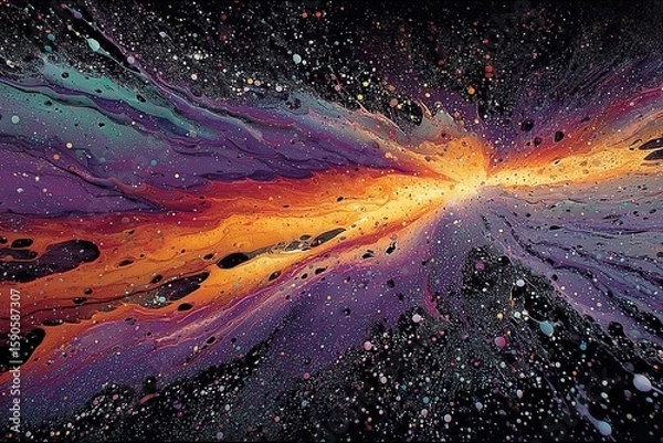 Fototapeta Vibrant Cosmic Painting with Explosive Colorful Nebula and Starry Background