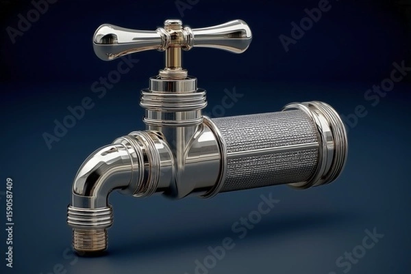 Fototapeta Modern Chrome Water Faucet with Sleek Design and Reflective Surface