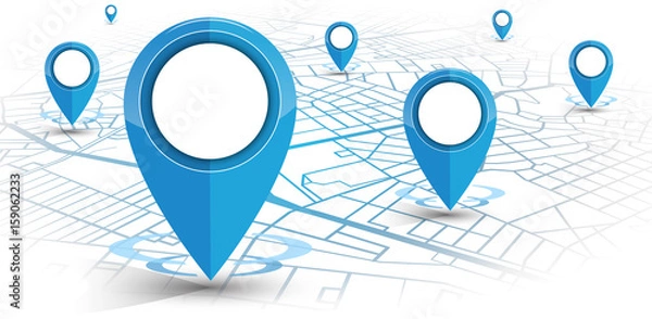 Obraz Nawigator GPS pin niebieski kolor makieta wite mapę na białym tle