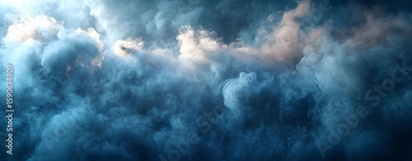 Fototapeta Blue sky with white clouds and sun, a dramatic summer cloudscape, perfect for weather and nature backgrounds