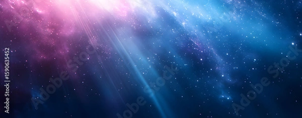 Fototapeta Bright nebula clouds illuminate the deep blue abstract night sky, a cosmic galaxy with distant stars and planetsBright nebula clouds illuminate the deep blue abstract night sky, a cosmic galaxy with d