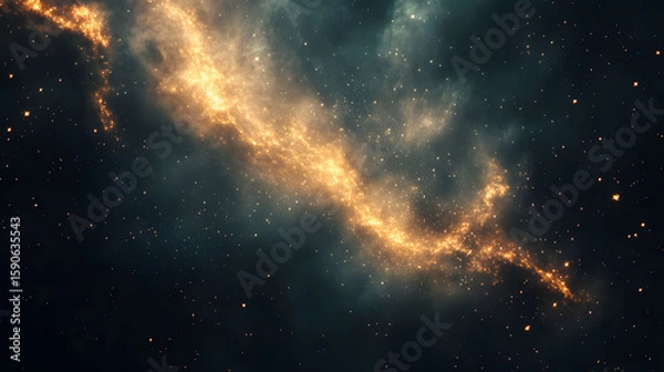 Fototapeta A stunning cosmic tapestry unfolds with a celestial nebula, distant stars, and a sun-kissed galaxy illuminating the dark expanse of the universe
