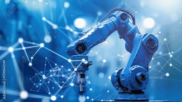 Fototapeta Industrial Robotic Arm with Network Connection