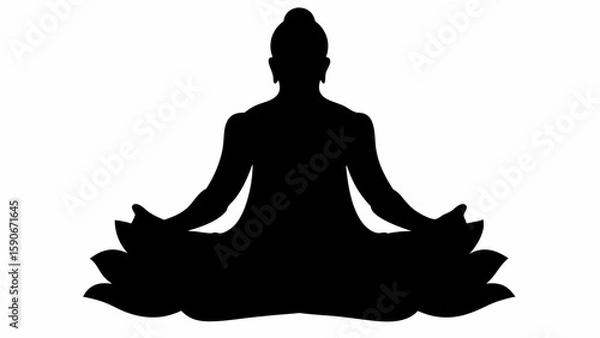 Fototapeta Silhouette of a buddha figure sitting in lotus position on a lotus flower against a white background