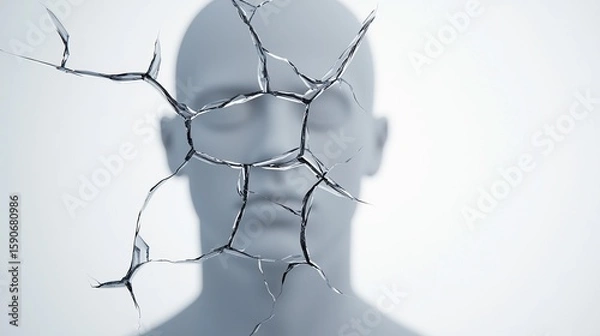 Fototapeta Duality of Self: Reflection in a Cracked Mirror Portraying Schizophrenia Symptoms