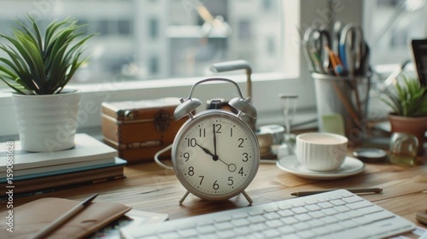 Fototapeta Focus and Productivity Concept - Timer Set to 25 Minutes on a Tidy Desk for Pomodoro Technique