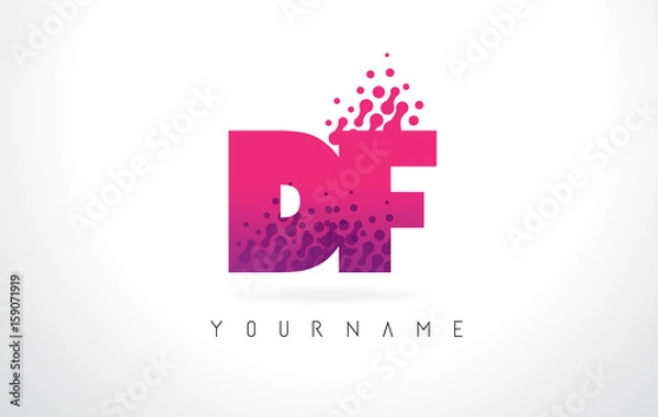 Fototapeta DF D F Letter Logo with Pink Purple Color and Particles Dots Design.