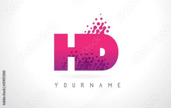 Fototapeta HD H D Letter Logo with Pink Purple Color and Particles Dots Design.
