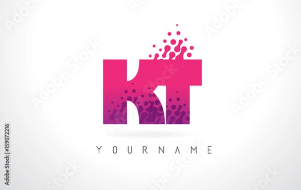Obraz KT K T Letter Logo with Pink Purple Color and Particles Dots Design.