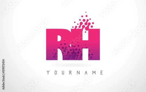 Fototapeta RH R H Letter Logo with Pink Purple Color and Particles Dots Design.