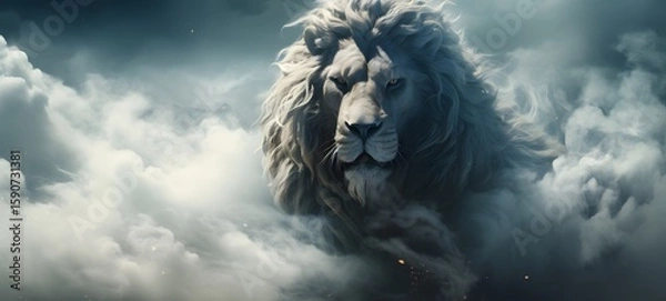 Obraz a light lion , coming out of the smoke,ai generative