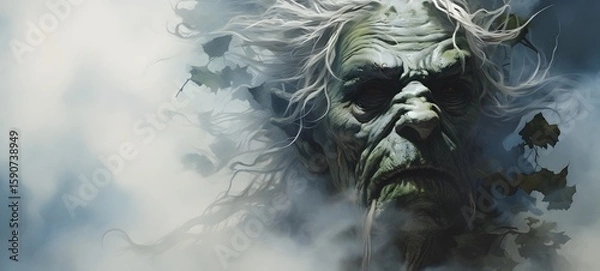 Obraz a light Troll dryad , coming out of the smoke , photorealistic,ai generative