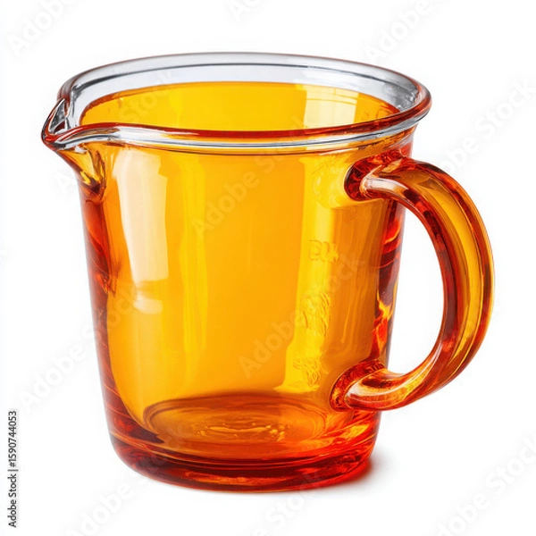 Fototapeta Transparent orange glass measuring cup with handle and spout