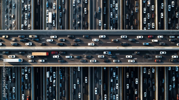 Fototapeta Aerial View of Highway Traffic Congestion