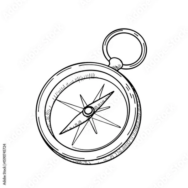 Fototapeta Compass illustration in chalk style with detailed design  