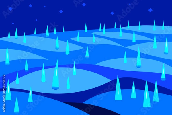 Fototapeta Blue abstract cityscape illustration with a vibrant night skyline and futuristic building architecture