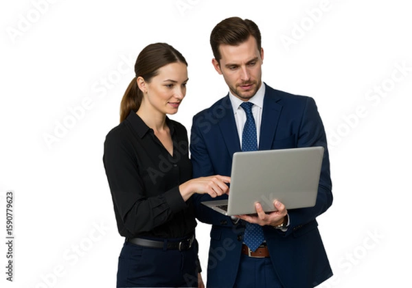 Fototapeta Business professionals collaborating on a project in a modern office, isolated on a transparent background PNG.
