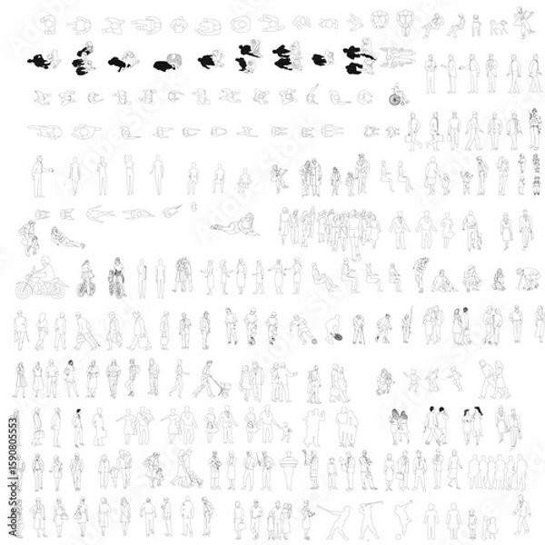 Obraz Human Behavior and Posture CAD Blocks – Vector People for Layout Plans
