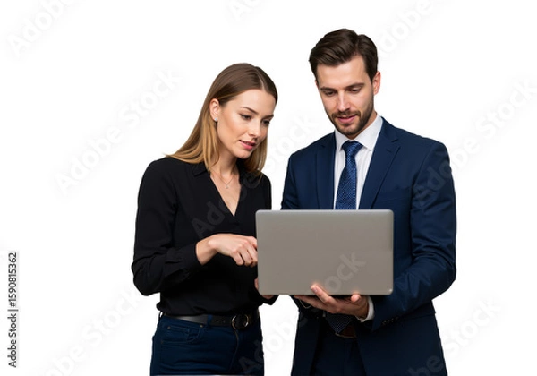 Fototapeta Business professionals collaborating on a project in a modern office, isolated on a transparent background PNG.
