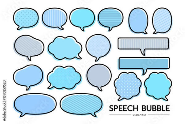 Obraz 線画・シンプルな吹き出しセット／ベーシックな図形・フレーム素材／ブルー系