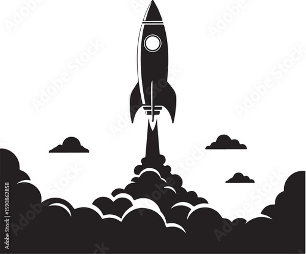 Obraz Rocket Launch Soaring Through Clouds Symbolizing Innovation and Ambitious Startups Aiming for Interstellar Success and Groundbreaking Technological Advancements