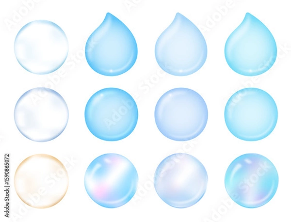 Obraz 潤い・水滴・滴・しずくのフレーム/バッジセット(美容 化粧品 バナー LP 編集可能 ベクター シャボン玉)