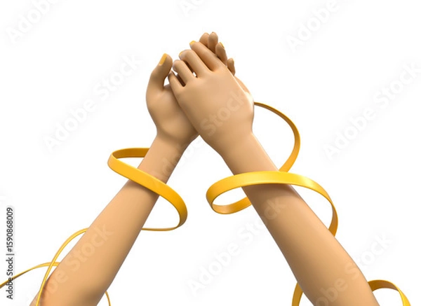 Fototapeta Joined Hands with Yellow Awareness Ribbon 3d render

