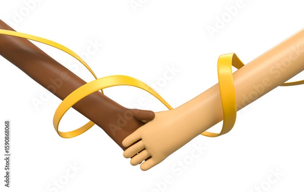 Fototapeta Handshake with Yellow Ribbon for Mental Health Unity 3d render