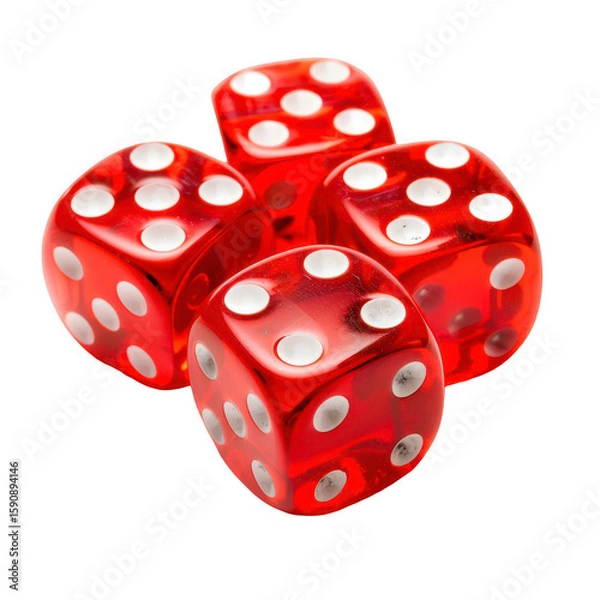 Fototapeta Four translucent red dice with white pips