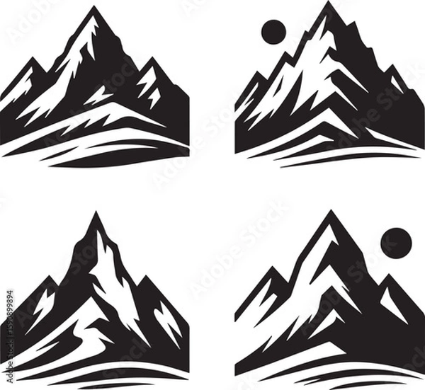 Fototapeta black set of mountain icons, silhouette of a mountain vector illustration set
