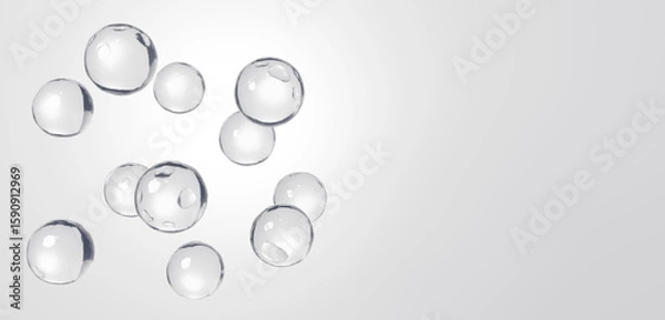Fototapeta 3D Illustration.Transparent, beautiful spherical liquid on a white background. Multiple. Copy space.(Horizontal)