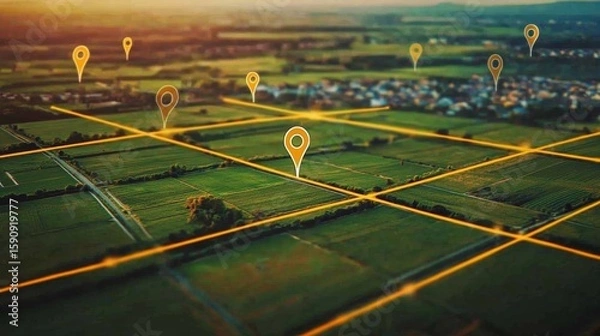 Fototapeta Aerial Mapping of Property with Clear Location Markers
