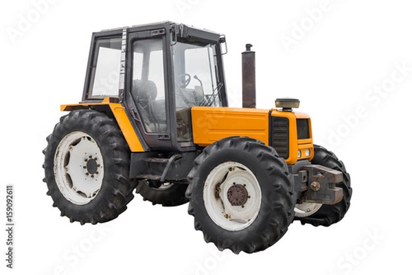 Obraz żółty traktor na białym tle