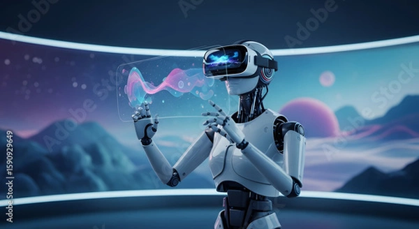 Obraz Futuristic Robot in Virtual Reality World.