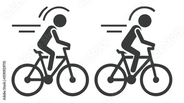 Fototapeta Two Cyclists Speeding Down a Road Represented by Graphic Speed Lines and Simple Icon Representations of People on Bicycles