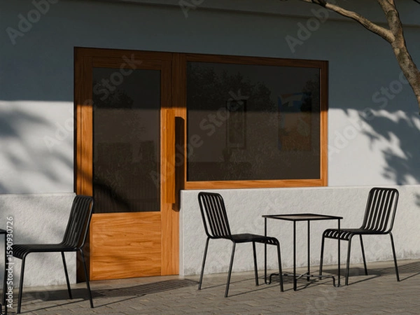 Fototapeta Ourdoor Building Mockup 3D Rendering Cafe Exterior