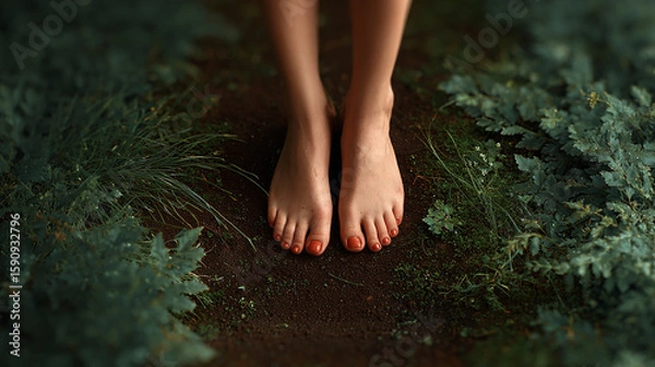 Obraz painted pink toenails on the ground