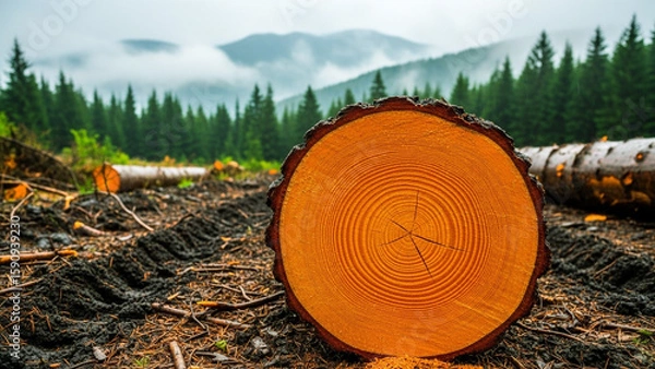 Fototapeta Cut Tree Trunk Rings for Forestry and Logging

