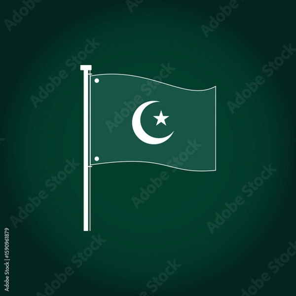 Fototapeta Outlined Pakistan Flag Icon Vector Wave Design with Crescent and Star