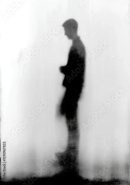 Fototapeta Silhouetted figure, blurred, against a hazy white background