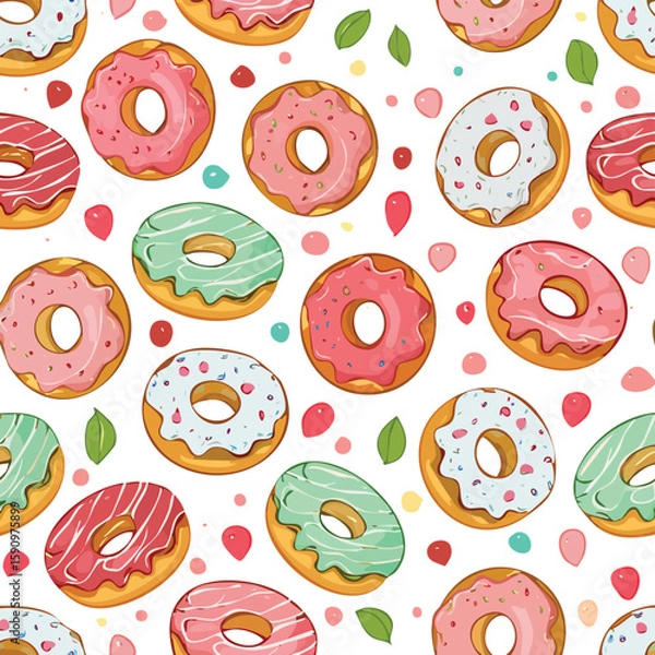 Fototapeta Donuts Vector Illustration with Seamless Pattern Design