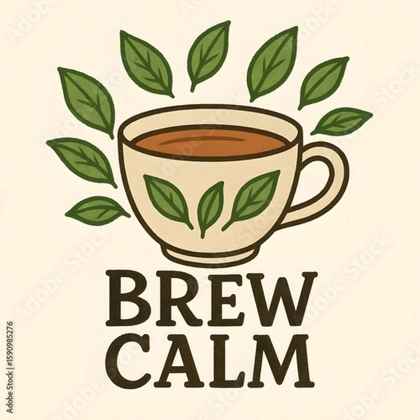 Obraz A comforting cup of tea surrounded by leaves evokes a sense of calm and relaxation