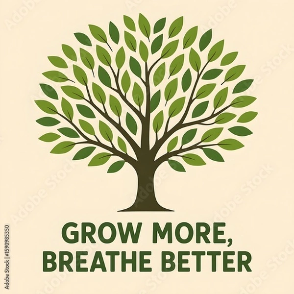 Obraz A stylized tree with lush green leaves represents growth, life, and the importance of a healthy environment