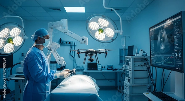 Obraz Surgeon Using Drone in Operating Room.