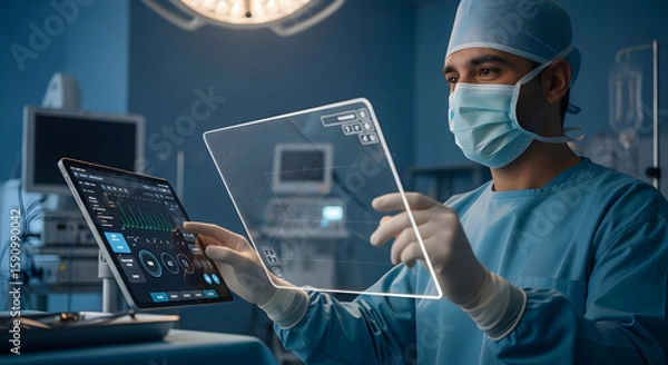 Obraz Surgeon Using Futuristic Medical Technology.
