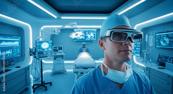 Obraz Surgeon Wearing Futuristic Augmented Reality Glasses.