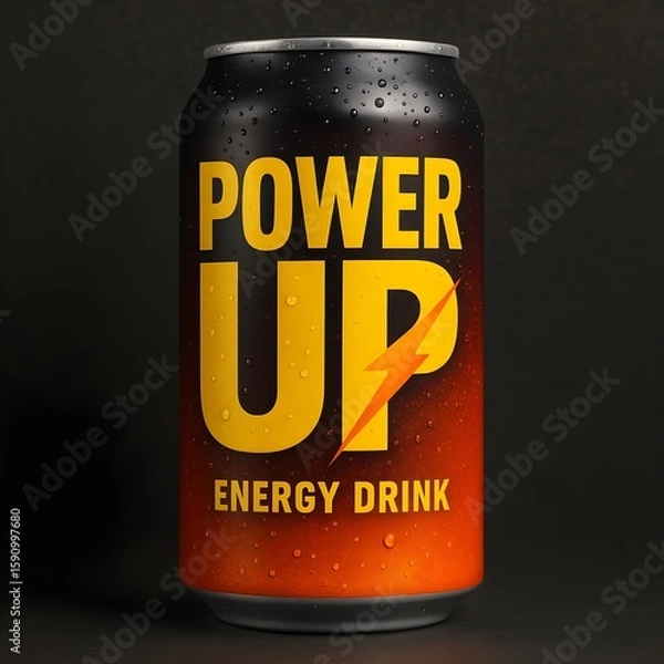 Fototapeta A can of energy drink with the words power up and a lightning bolt, suggesting a boost of energy and refreshment